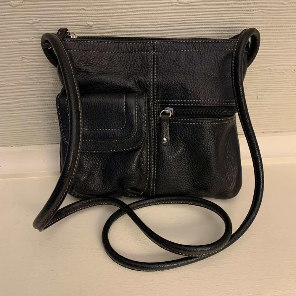 Tignanello Black Leather Crossbody Bag